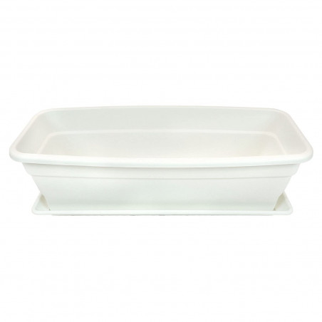 Tradineur - Jardinera eva de plástico con plato adán 26 litros, 60 cm - PLFT - Color Blanco, macetero, maceta para plantas y flo