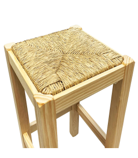 Taburete cuadrado de madera, asiento de rafia, banqueta con reposapiés y asiento de fibra natural para restaurante, cocina, 70 x 33 x 33 cm