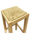 Taburete cuadrado de madera, asiento de rafia, banqueta con reposapiés y asiento de fibra natural para restaurante, cocina, 70 x 33 x 33 cm