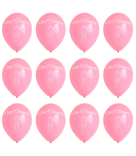 Tradineur - Set de 12 globos para la Primera Comunión de látex de caucho natural, decoración en fiestas, celebraciones, hogar (Rosa, niña)