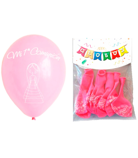 Tradineur - Set de 12 globos para la Primera Comunión de látex de caucho natural, decoración en fiestas, celebraciones, hogar (Rosa, niña)