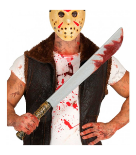 Tradineur - Machete sangriento de plástico, cuchillo con sangre, arma de juguete, accesorio para disfraz de asesino, personajes de terror, miedo, carnaval, Halloween, cosplay, fiestas, 77 cm