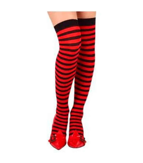 Medias rojas con rayas negras para jóvenes y adultos, complemetos de disfraces para carnaval, halloween u otras celebraciones. 165/180 cm