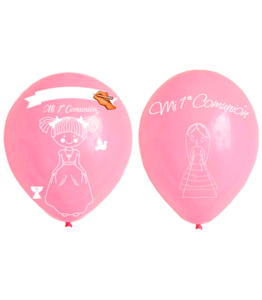 Tradineur - Set de 12 globos de Primera Comunión, látex de caucho natural, decoración en fiestas, celebraciones, hogar (Rosa, Niña, modelo aleatorio)