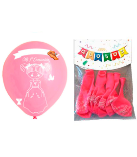 Tradineur - Set de 12 globos de Primera Comunión, látex de caucho natural, decoración en fiestas, celebraciones, hogar (Rosa, Niña, modelo aleatorio)