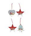 Tradineur - Pack de 4 adornos colgantes con paisaje navideño, madera contrachapada, decoración festiva, árbol, chimenea, hogar, 8 - 10 cm, modelos aleatorios