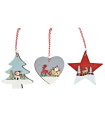 Tradineur - Pack de 4 adornos colgantes con paisaje navideño, madera contrachapada, decoración festiva, árbol, chimenea, hogar, 8 - 10 cm, modelos aleatorios