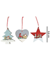 Tradineur - Pack de 4 adornos colgantes con paisaje navideño, madera contrachapada, decoración festiva, árbol, chimenea, hogar, 8 - 10 cm, modelos aleatorios