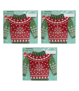 Tradineur - Pack de 36 servilletas navideñas de papel, forma de jersey con copo de nieve, 3 capas, biodegradables, reciclables, muy suaves, fiestas, decoración de Navidad, 33 cm