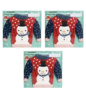 Tradineur - Pack de 36 servilletas navideñas de papel, forma de jersey con muñeco de nieve, 3 capas, biodegradables, reciclables, muy suaves, fiestas, decoración de Navidad, 33 cm