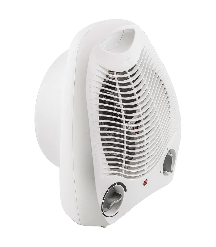 Tradineur - Calefactor vertical con asa, 2000W, 2 velocidades + aire frío, termostato, piloto luminoso, termo ventilador para baño, habitaciones (Blanco, 27 x 21 x 13 cm)