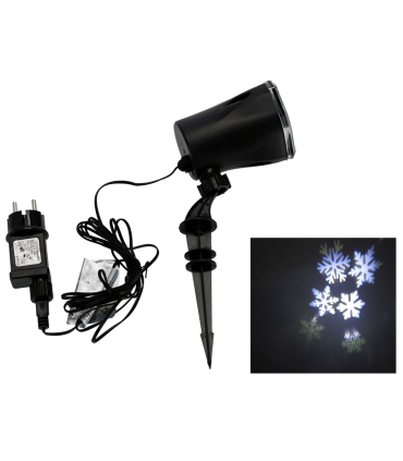 Tradineur - Proyector rotante de copos de nieve LED para exterior, blanco frío, 4W, plástico, cable de 3 metros, iluminación, luces de jardín - 10,5 cm