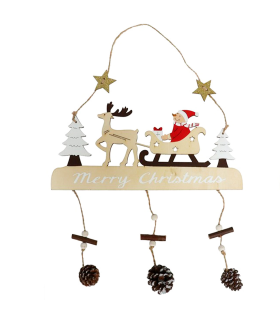 Tradineur - Pack de 2 adornos colgantes con figuras navideñas y piñas, madera, decoración festiva, Navidad, pared, chimenea - 30 x 27 cm - Modelos aleatorios