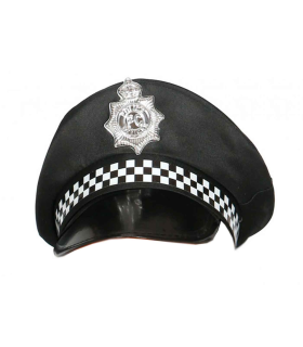 Gorra de policía local de color negro con detalles blancos para jóvenes y adultos para carnaval, Halloween, fiestas de cumpleaños u otras celebraciones. Tamaño: 16 x 24 x 30 cm