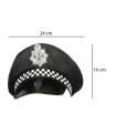 Gorra de policía local de color negro con detalles blancos para jóvenes y adultos para carnaval, Halloween, fiestas de cumpleaños u otras celebraciones. Tamaño: 16 x 24 x 30 cm