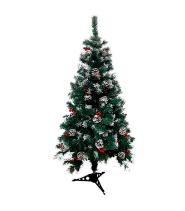 Tradineur - Árbol de Navidad con piñas y bayas, pino artificial verde con puntas blancas, estructura de plástico y metal revestido, robusto y duradero, fácil montaje, 90 cm