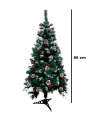 Tradineur - Árbol de Navidad con piñas y bayas, pino artificial verde con puntas blancas, estructura de plástico y metal revestido, robusto y duradero, fácil montaje, 90 cm