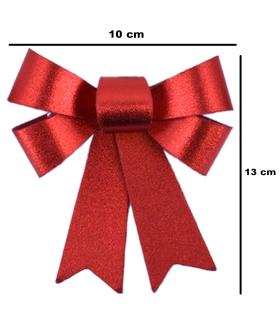 Tradineur - Pack de 9 lazos decorativos, poliéster y plástico, adornos Navidad, árbol, envolver regalos, manualidades (Rojo brillo, 10 x 13 cm)