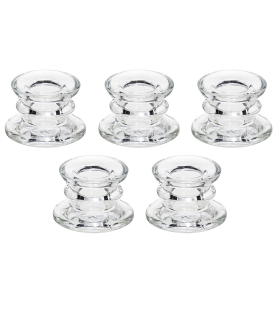 Tradineur - Pack de 5 portavelas de vidrio, soportes para velas cilíndricas, alargadas, decoración, centros de mesa, Navidad, bodas, fiestas - 5,7 x 3,8 cm