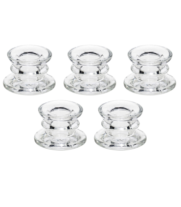 Tradineur - Pack de 5 portavelas de vidrio, soportes para velas cilíndricas, alargadas, decoración, centros de mesa, Navidad, bodas, fiestas - 5,7 x 3,8 cm