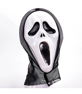 Tradineur - Máscara Scream de plástico, careta, complemento para disfraces de carnaval, Halloween, cosplay, fiestas (Adulto, 32 x 20 cm, negro y blanco)