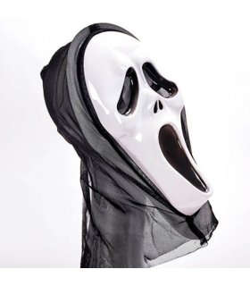 Tradineur - Máscara Scream de plástico, careta, complemento para disfraces de carnaval, Halloween, cosplay, fiestas (Adulto, 32 x 20 cm, negro y blanco)