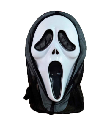 Tradineur - Máscara de scream, asesino con capucha - Apto para jóvenes y adultos - Complementos de disfraces para carnaval, halloween u otras celebraciones - Blanco y negro