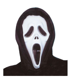 Tradineur - Máscara de scream, asesino con capucha - Apto para jóvenes y adultos - Complementos de disfraces para carnaval, halloween u otras celebraciones - Blanco y negro