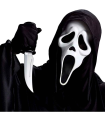 Tradineur - Máscara de scream, asesino con capucha - Apto para jóvenes y adultos - Complementos de disfraces para carnaval, halloween u otras celebraciones - Blanco y negro