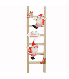 Tradineur - Escalera decorativa navideña de Papá Noel, madera MDF, adorno, Santa Claus, decoración festiva original, Navidad, hogar, 42 x 12 x 1,8 cm