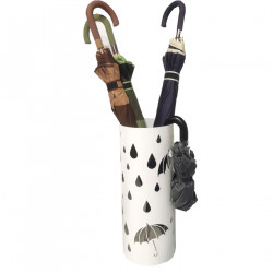 Paragüero metálico redondo diseño de paraguas y gotas 49 x 19,5 cm, soporte para paraguas con recipiente de plástico, ideal para