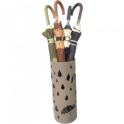 Paragüero metálico redondo diseño de paraguas y gotas 49 x 19,5 cm, soporte para paraguas con recipiente de plástico, ideal para