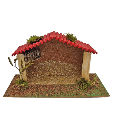 Tradineur - Cueva, portal 14,5 x 26,5 x 10 cm para figuras del nacimiento de 8 cm, pesebre para belén navideño, corcho y resina, figura decorativa navidad, decoración tradicional