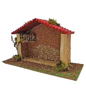 Tradineur - Cueva, portal 14,5 x 26,5 x 10 cm para figuras del nacimiento de 8 cm, pesebre para belén navideño, corcho y resina, figura decorativa navidad, decoración tradicional