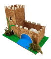 Tradineur - Castillo con río para Belén, corcho, edificio decorativo para nacimiento, pesebre, adorno artesano, Navidad, 11 x 15,4 x 8,8 cm