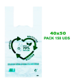 Tradineur - Pack de 150 bolsas de plástico reutilizables tipo camiseta, gran resistencia, cumplen normativa, aptas para uso alimentario (40 x 50 cm)