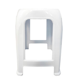 Tradineur - Taburete de plástico blanco con reposapiés, asiento de 26 x 26 cm, banqueta multiusos, cocina, salón, baño, hogar, 46,2 x 36,5 x 37 cm, modelo aleatorio