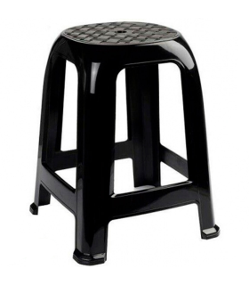 Taburete de plástico con reposapiés y asiento de 26 x 26 cm, banqueta multiusos, cocina, salón, baño, hogar (Negro, 46,2 x 36,5 x 37 cm)