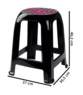 Taburete de plástico con reposapiés y asiento de 26 x 26 cm, banqueta multiusos, cocina, salón, baño, hogar (Negro, 46,2 x 36,5 x 37 cm)