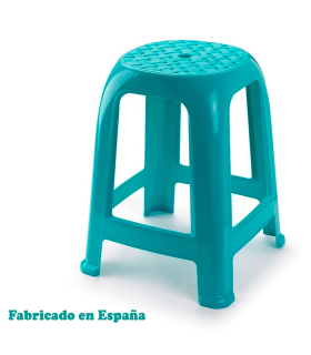 Tradineur - Taburete de plástico con reposapiés, asiento de 26 x 26 cm, banqueta multiusos, cocina, salón, baño, hogar, fabricado en España (Turquesa, 46,2 x 36,5 x 37 cm)