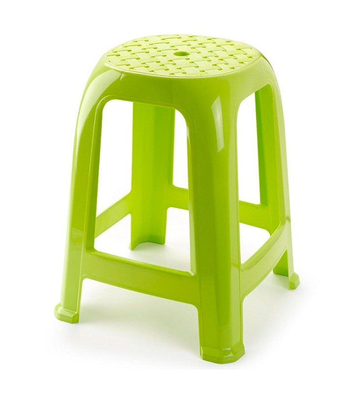 Tradineur - Taburete de plástico con asiento de 26 x 26 cm y reposapiés, banqueta multiusos, cocina, salón, baño, hogar, fabricado en España (Verde pistacho, 46,2 x 36,5 x 37 cm)