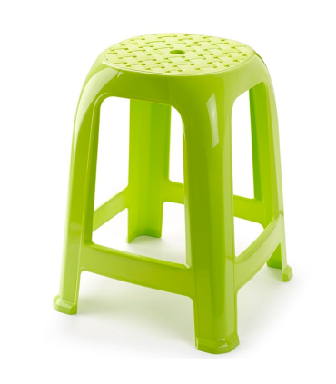 Tradineur - Taburete de plástico con asiento de 26 x 26 cm y reposapiés, banqueta multiusos, cocina, salón, baño, hogar, fabricado en España (Verde pistacho, 46,2 x 36,5 x 37 cm)