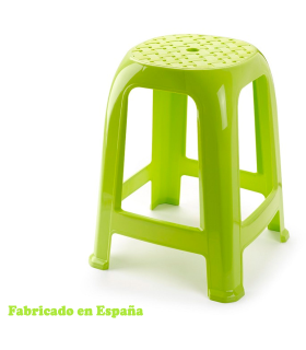 Tradineur - Taburete de plástico con asiento de 26 x 26 cm y reposapiés, banqueta multiusos, cocina, salón, baño, hogar, fabricado en España (Verde pistacho, 46,2 x 36,5 x 37 cm)