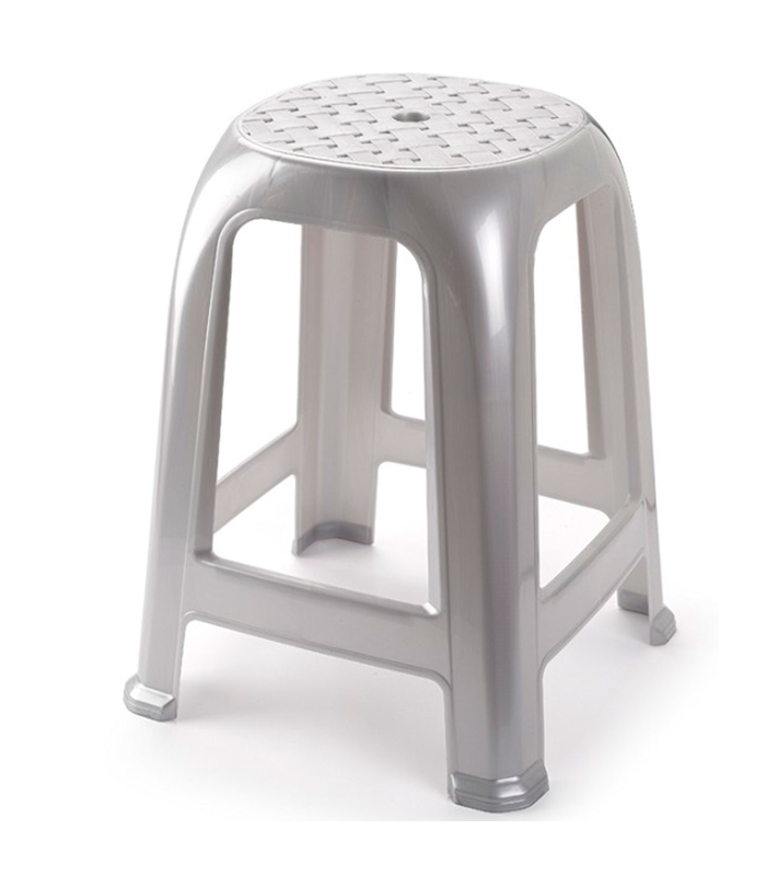 Tradineur - Taburete de plástico, asiento de 26 x 26 cm y reposapiés, banqueta multiusos, cocina, salón, baño, hogar, fabricado en España (Plata, 46,2 x 36,5 x 37 cm)