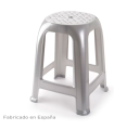 Tradineur - Taburete de plástico, asiento de 26 x 26 cm y reposapiés, banqueta multiusos, cocina, salón, baño, hogar, fabricado en España (Plata, 46,2 x 36,5 x 37 cm)