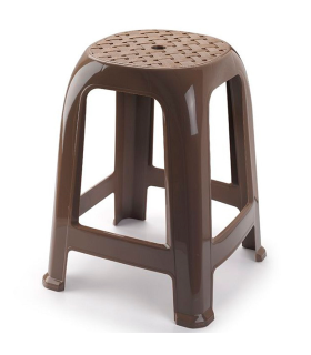 Tradineur - Taburete de plástico con reposapiés, asiento de 26 x 26 cm, banqueta multiusos, cocina, salón, baño, hogar, fabricado en España (Topo, 46,2 x 36,5 x 37 cm)