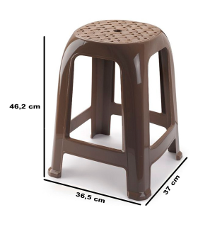 Tradineur - Taburete de plástico con reposapiés, asiento de 26 x 26 cm, banqueta multiusos, cocina, salón, baño, hogar, fabricado en España (Topo, 46,2 x 36,5 x 37 cm)