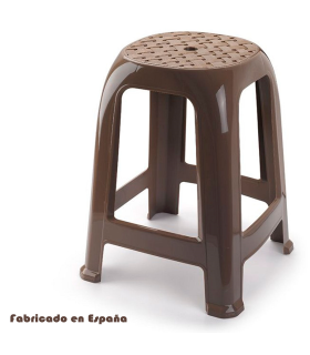 Tradineur - Taburete de plástico con reposapiés, asiento de 26 x 26 cm, banqueta multiusos, cocina, salón, baño, hogar, fabricado en España (Topo, 46,2 x 36,5 x 37 cm)