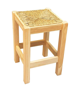 Tradineur - Taburete cuadrado de madera con asiento de rafia - banqueta con reposapiés y asiento de fibra natural para restaurante - 35 x 33 x 33 cm