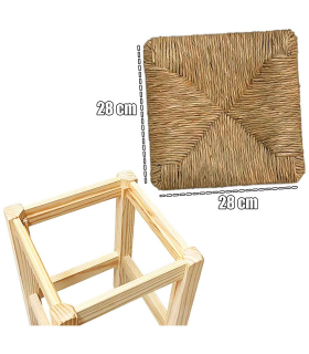 Tradineur - Taburete cuadrado de madera con asiento de rafia - banqueta con reposapiés y asiento de fibra natural para restaurante - 35 x 33 x 33 cm